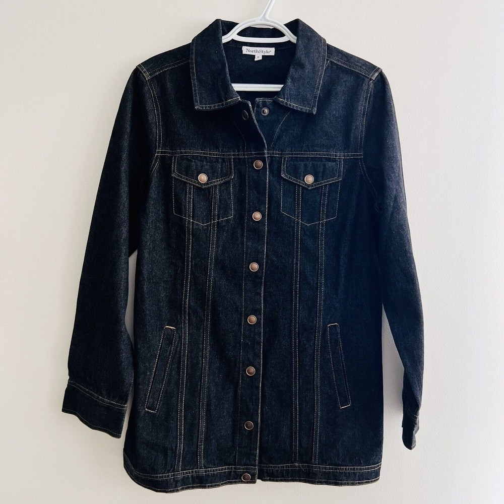 NORTHSTYLE Sz Medium Shirt Jacket Shacket ~ Black Denim Collared Button-Up